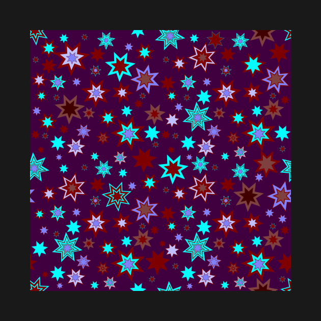 Stars3 Red Mauve Cyan Brown Purple on Dark Purple Repeat 5748 by ArtticArlo