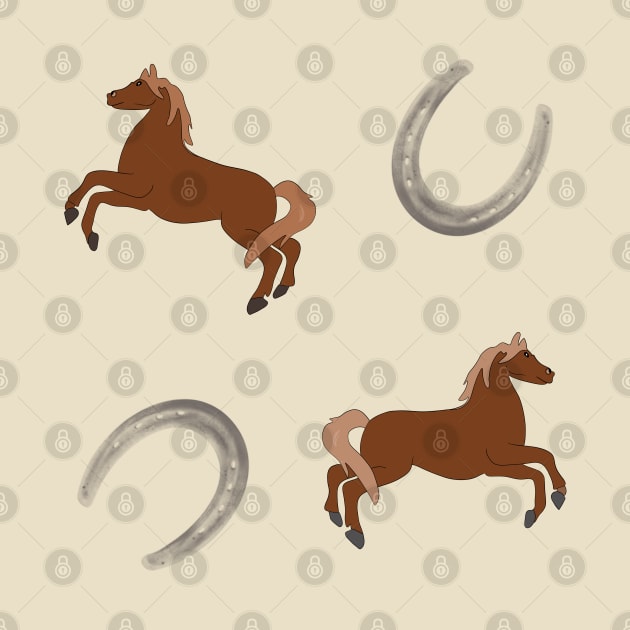 Two brown horses and two grey horseshoes by Diaverse Illustration
