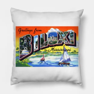 Greetings from Biloxi, Mississippi - Vintage Large Letter Postcard Pillow