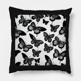 Vintage Floral Cottagecore Butterfly Wings Romantic Flower Design Black and White Pillow