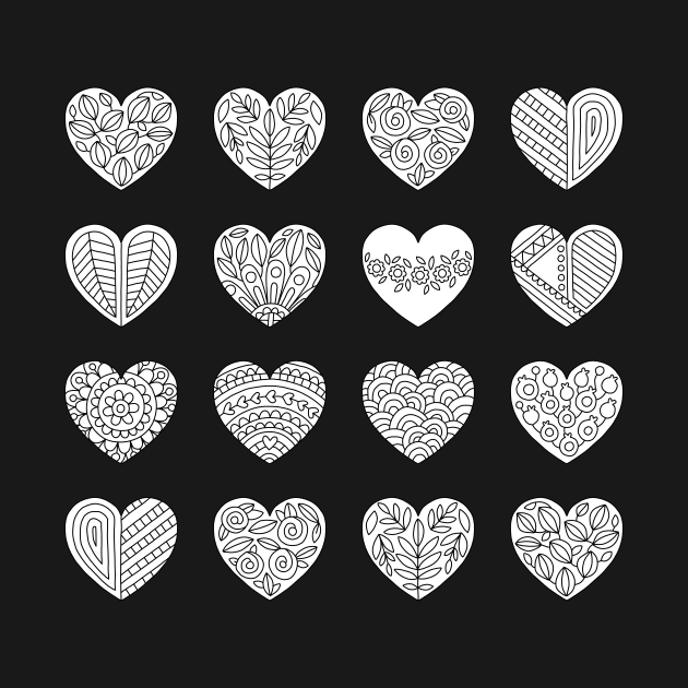 Tiny Hearts and Patterns, Adult Coloring Heart Pattern by annagrunduls