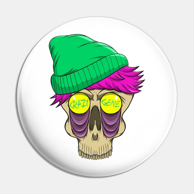 Crazy-Gene skull Pin by GingerGene