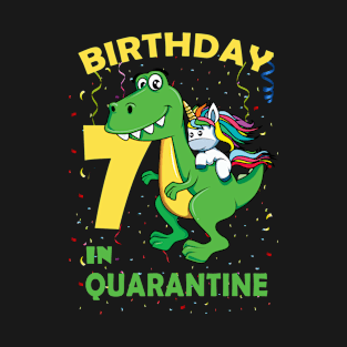 Birthday In Quarantine Unicorn Riding Dinosaur 7th Birthday T-Shirt