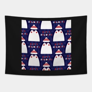 Happy Holidays Penguin Tapestry