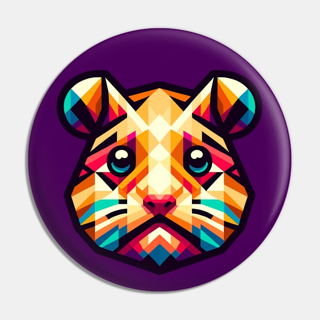 Geometric Hamster Portrait: Colorful Polygon Art Pin by AmandaOlsenDesigns