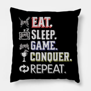 Eat Sleep Game Conquer Repeat Gamer Quote Pillow