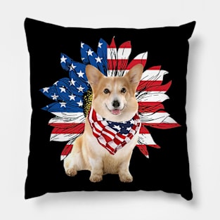 Corgi American Flag Sunflower Pillow