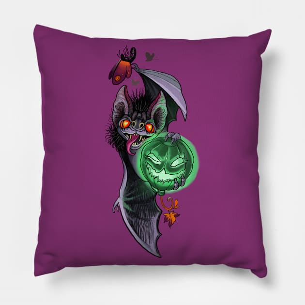 Halloween Bat with Pumpkin Pillow by ManyaArtShop 