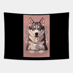 Siberian husky with hot coffee Tapestry