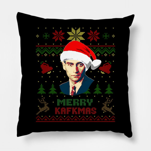 Franz Kafka Funny Merry Christmas Kafkmas Pillow by Nerd_art