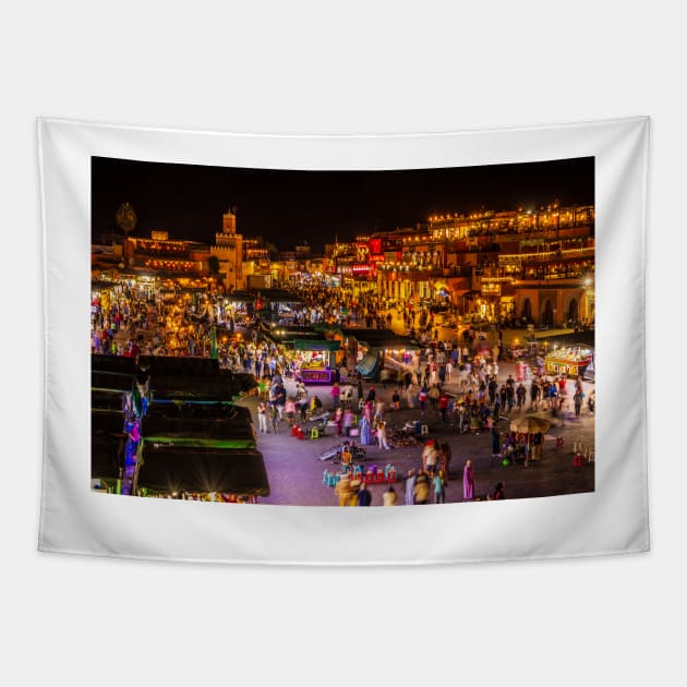 Jemaa el-Fnaa , Marrakech at night Tapestry by geoffshoults