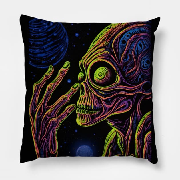 Bug Eye Alien Pillow by Time Travelers Nostalgia