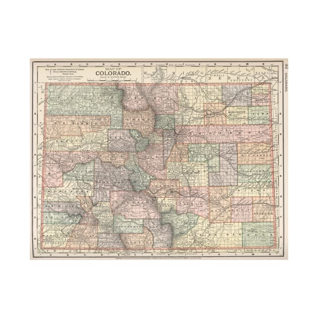 Colorado Map with Cities and Counties (1891) by Bravuramedia