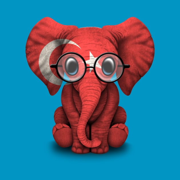 Baby Elephant with Glasses and Turkish Flag by jeffbartels