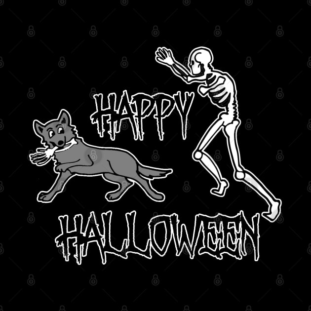 Funny Skeleton Dog Humor Happy Halloween Dog Bone by DesignFunk