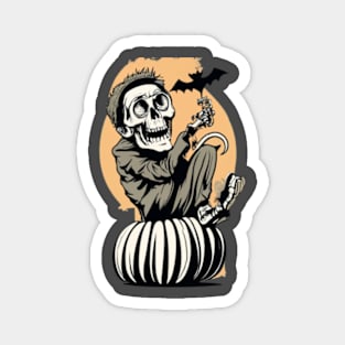 Skeleton on Pumpkin Magnet