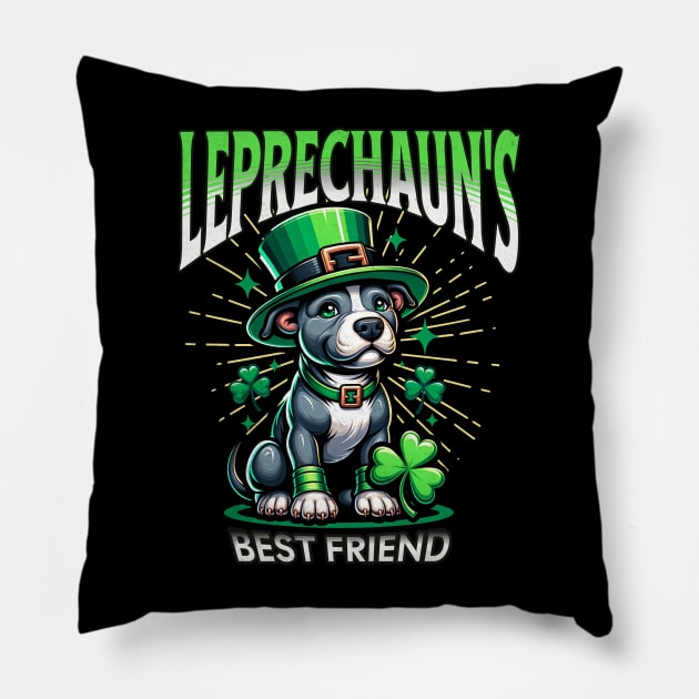 Leprechaun's Best Friend Cute Irish St Patrick's Day Pitbull Puppy Lucky Dog St Paddy's Day Shamrock Pillow by Carantined Chao$