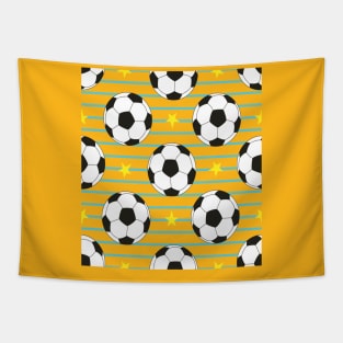 Vector seamless pattern with soccer balls and stars in cartoon style. Football pattern design Tapestry