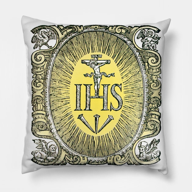 Jesus Monogram with Four Evangelists Pillow by Catholicamtees