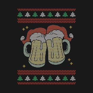 Frothy Festivities: Toasting Beers with Santa Hats T-Shirt