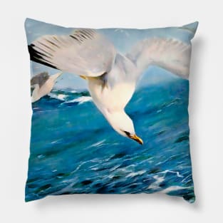 Seagull flying over the ocean. Pillow