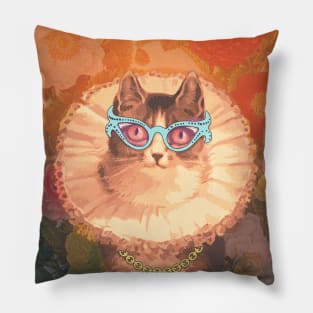 Cool Renaissance cat with glasses and gold chain Pillow