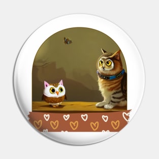 A Cat and An Owl Funny Pet Owner Lovely Designs Pin