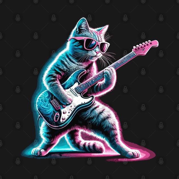 Electric Guitar Cat Rock Music Retro Funny Cat by KsuAnn