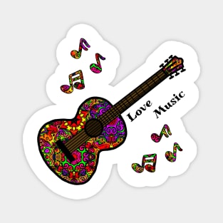 Love Music Hippie Mandala Guitar and Music Notes Magnet