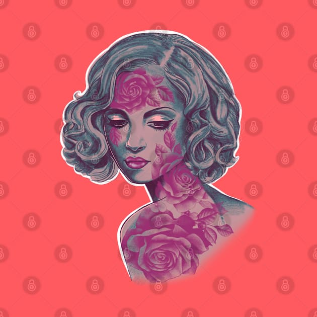 Retro Rose Girl by Huldra Tattoo