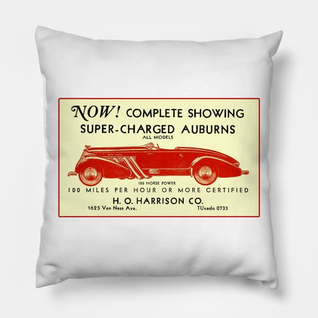 1935 Super-Charged Auburn Speedster Advertisement Pillow by Naves