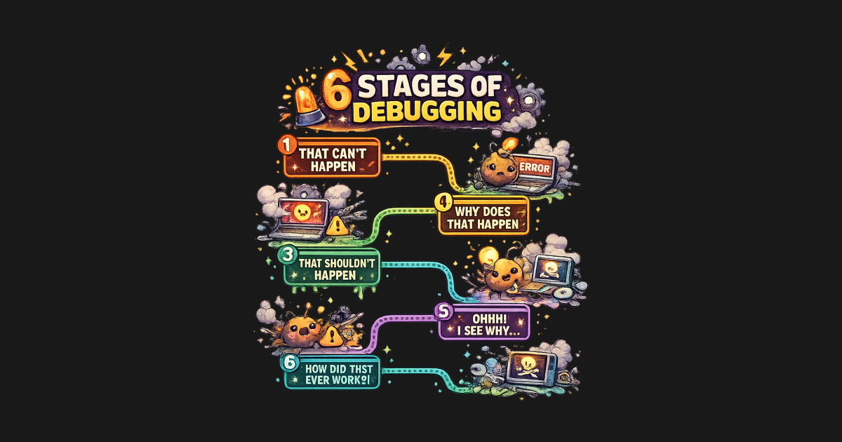6 stages of debugging full stack coder software developer - Debugging ...