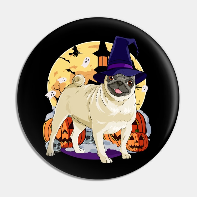 Pug Witch Pumpkin Happy Halloween Pin by Noseking