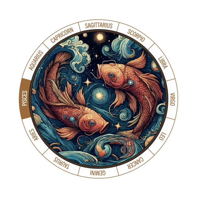 ZODIAC Pisces - Astrological PISCES - PISCES - ZODIAC sign - Van Gogh style - 4 by ArtProjectShop