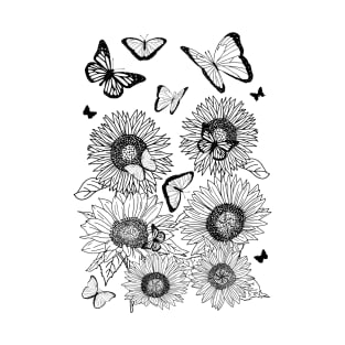 Butterflies and Sunflowers Coloring Sheet T-Shirt