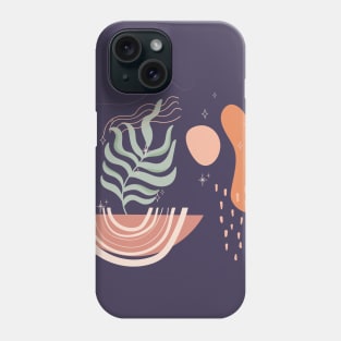 Abstract shapes lines stars and tropical plant leaves digital design illustration Phone Case