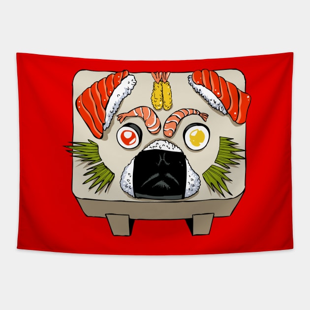 Pug Sushi Tapestry by huebucket