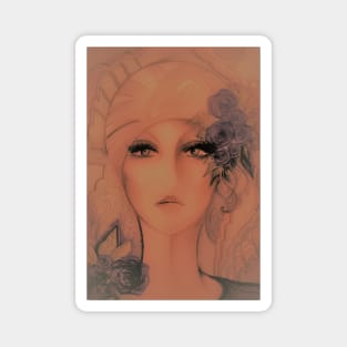 PEACH HAZY 70S GIRL WITH TURBAN DECO POSTER ART PRINT Magnet