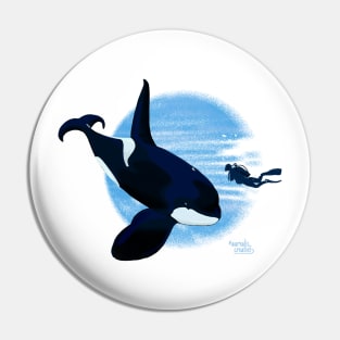 Brave Killer Whale and scuba diver Pin