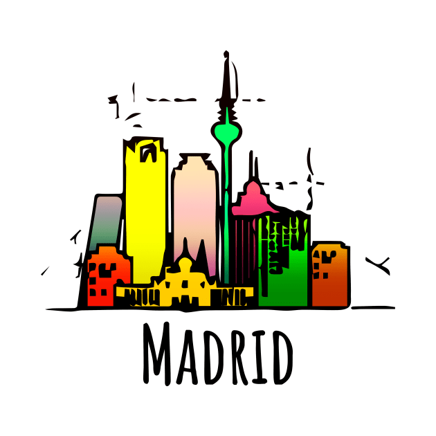 Colorful Madrid Tourist Cartoon Spain Souvenir by DimDom