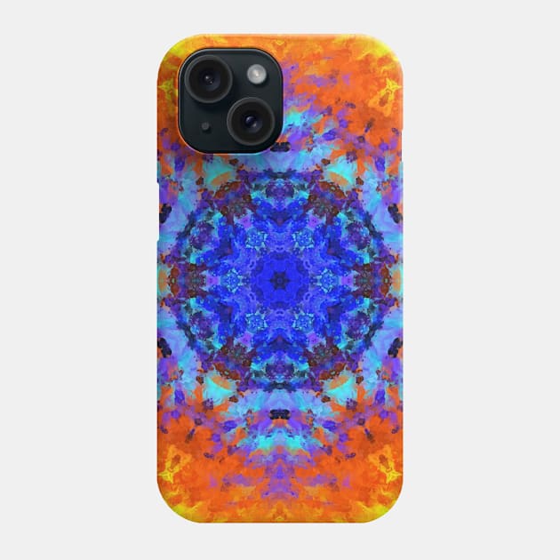 Digital Mandala Blue Orange and Yellow Phone Case by WormholeOrbital