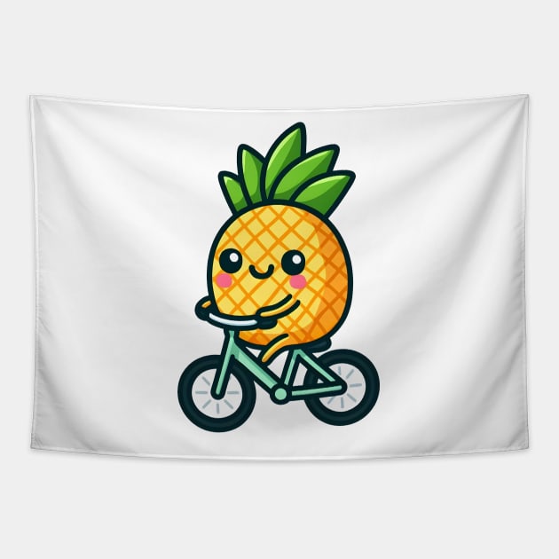 Cute Pineapple On A Bike Tapestry by Emma Creation