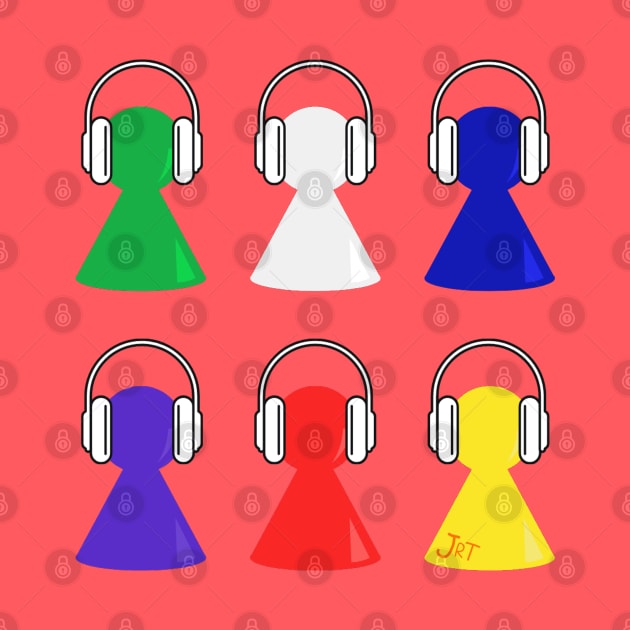 Game Pieces Wearing Headphones by JessiT