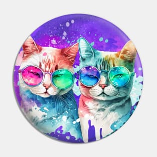 Rainbow Cats Couple Pin