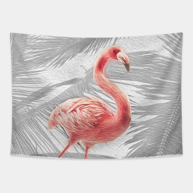 Grey + Pink Tropical Flamingo Tapestry by peachesinthewild