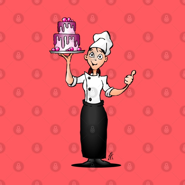 Pastry chef with a pink glazed cake by Cardvibes