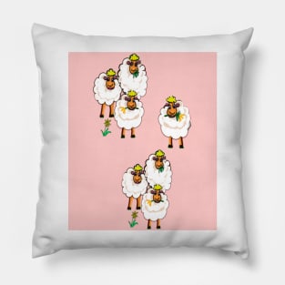 Farm animals on pink background  - Sheep farm Pillow