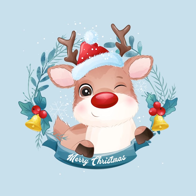 Merry Christmas Cute Reindeer by The Lucid Frog