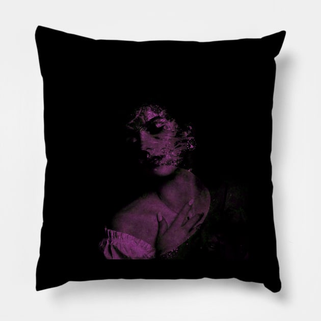 Beautiful girl, her skin and body falling down to pieces, disappear. Dark, dim, violet. Pillow by 234TeeUser234