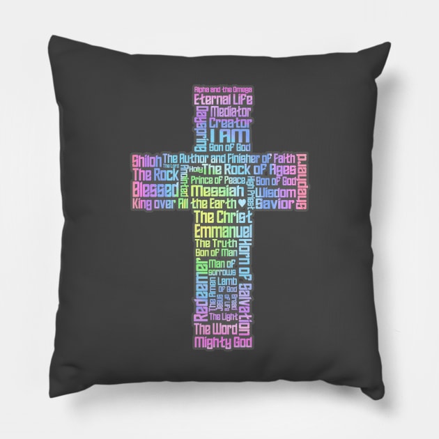 Pastel Jesus Names Cross Pillow by AlondraHanley